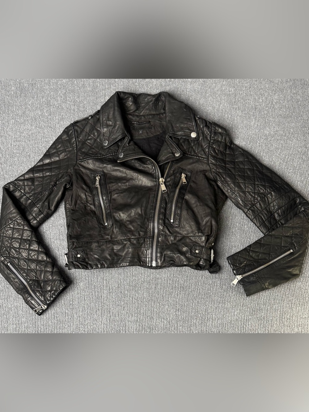 Andrew Marc Womens Medium Black Lambskin Leather Quilted Moto Biker Jacket